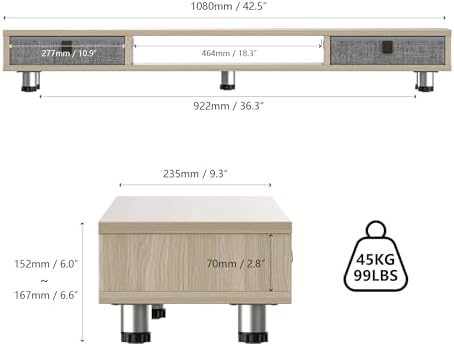 Fenge Dual Monitor Stand, 2-Tier Desk Organizer with Drawers, 42.5in