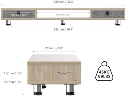 Fenge Dual Monitor Stand, 2-Tier Desk Organizer with Drawers, 42.5in