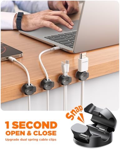 Chfeila 8-Pack Cable Clips, Quick-Lock Cord Organizer Black