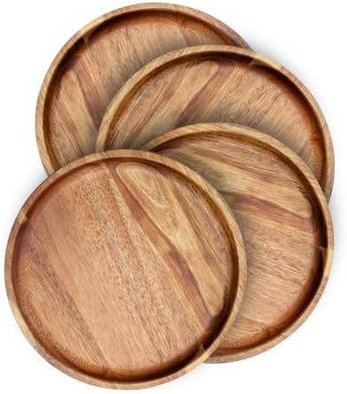 BF BILL.F SINCE 1983 Wooden Plates Round Dinner Plates 8 Inch Acacia
