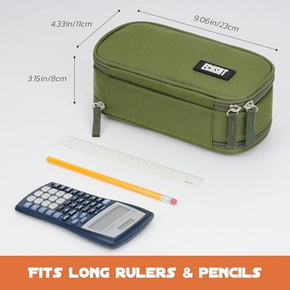 ECHSRT Large Tactical Pencil Case, 3-Compartment Zipper Pouch, Olive