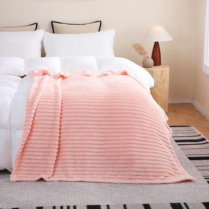 Light Pink Fleece Throw Blanket 50”×60” for Couch Sofa Livingroom