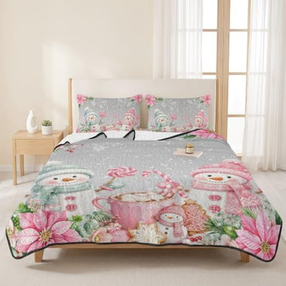 Christmas Quilt Set Twin Size 3 Pieces Quilted Bedspread Soft, Cute
