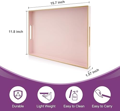 Gifturbo Pink Large Serving Tray with Handles,Rectangular Plastic