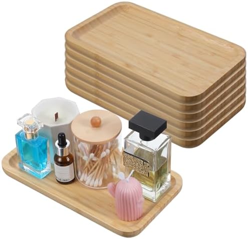 6 Pcs Bamboo Vanity Tray Set for Counter, Natural Bamboo Tray for