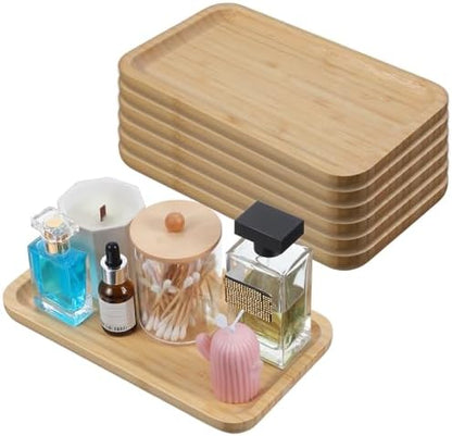 6 Pcs Bamboo Vanity Tray Set for Counter, Natural Bamboo Tray for