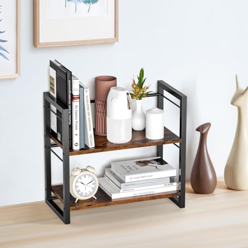 Office Desk Shelf Organizer, Wood Desktop Bookshelf Supplies Storage