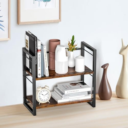 Office Desk Shelf Organizer, Wood Desktop Bookshelf Supplies Storage