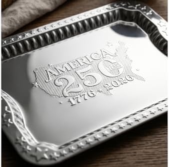 4 Pack America 250 Year Anniversary Unique Silver Trays for Serving