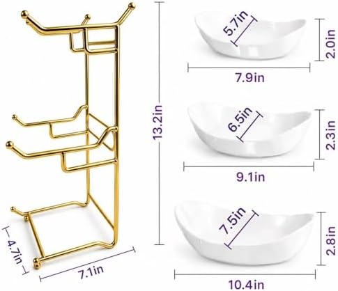 3 Tier Fruit Basket for Kitchen Counter, Large Ceramic Fruit Bowl &