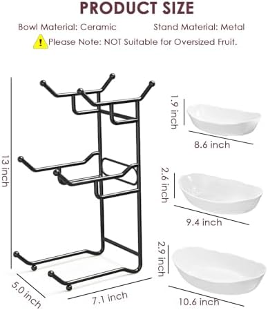 3 Tier Ceramic Fruit Bowl for Kitchen Counter, Fruit Basket with Stand