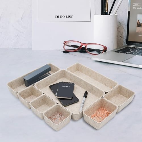 Welaxy 8pc Nordic Felt Desk Drawer Organizer Tray Beige Oatmeal
