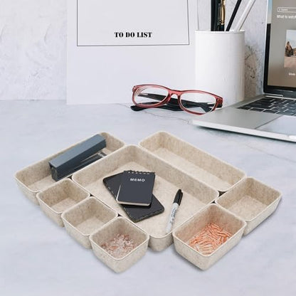 Welaxy 8pc Nordic Felt Desk Drawer Organizer Tray Beige Oatmeal