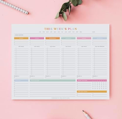 ThreeKin Weekly Planner - Premium 52-Sheet Tear-Off Notepad