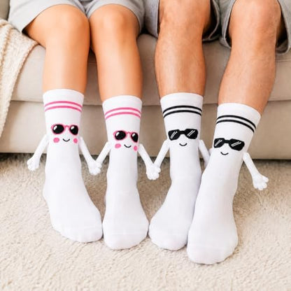 TUZELIYA 2 Pairs Magnetic Holding Hands Cotton Socks for Women Men