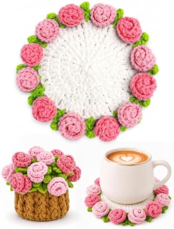 Crochet Flower Bouquet Coasters, Cotton Rose Gifts for Home Decor 1Pc