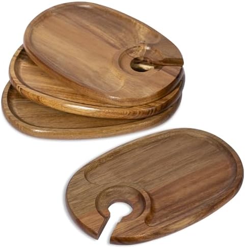 Wine Glass Holder Plates – Acacia Wooden Appetizer & Snack Plates for