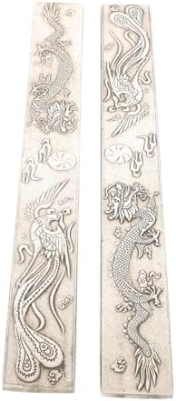 Xmas Dragon Phoenix Calligraphy Paperweight Pair Cupronickel Silver