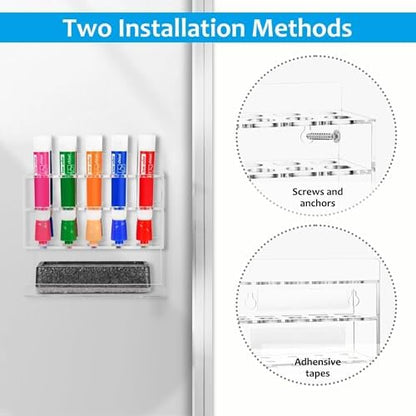 Dry Erase Marker Holder, Wall Mounted Acrylic Marker Holder with 10