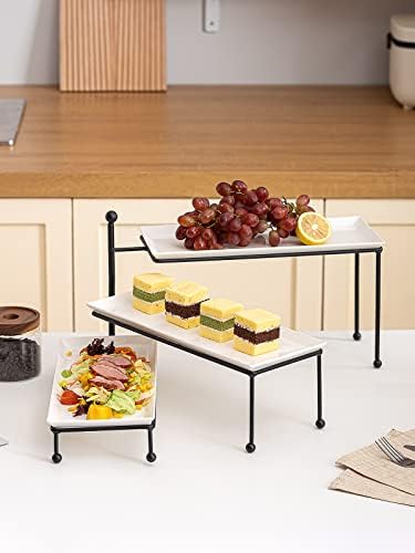 Kanwone 3 Tiered Serving Stand - White Porcelain Platters, 14.5" x 6"