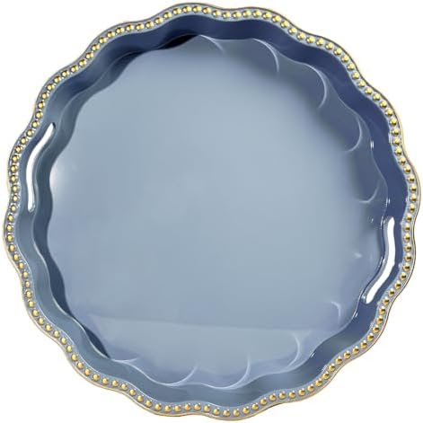 Blue Decorative Tray for Coffee Table, Wavy Scallop Beaded Plastic