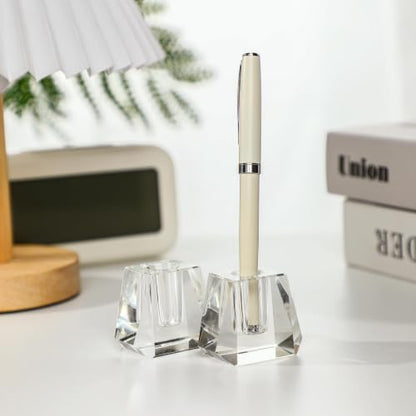 2-Pack Crystal Single Pen Holder for Desk, 1.8" Fancy Fountain Pen