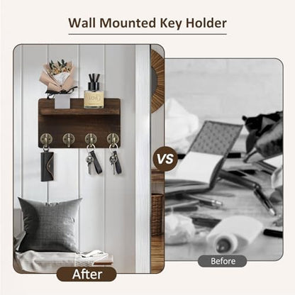 Nekon Key Holder Wall Mount, 8.5 Inch Wall Shelf, Brown