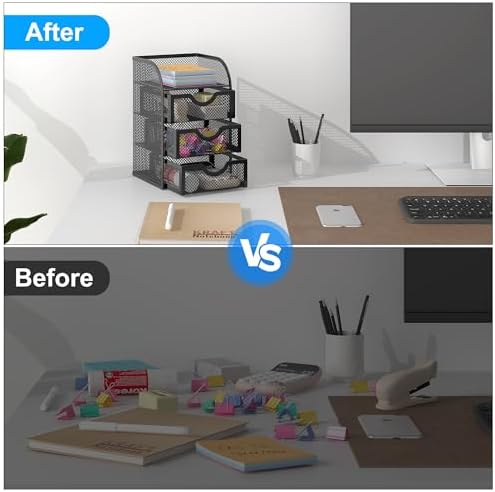 EasyPAG Mesh Desk Organizer with 3 Drawer Office Desktop Organizers