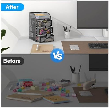 EasyPAG Mesh Desk Organizer with 3 Drawer Office Desktop Organizers