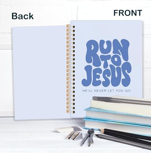 Blue Christian Spiral Notebook, Run to Jesus Bible Verse Journal