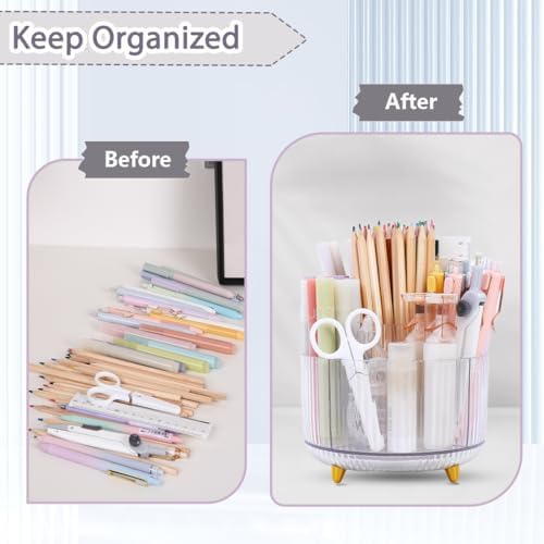 SKYDUE Rotating Pencil Pen Holder, Pen Organizer with 5 Slots