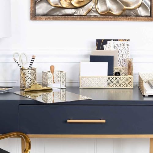 BLU MONACO Gold Pen Holder for Desk - Gold Pen & Pencil Cup - Brush