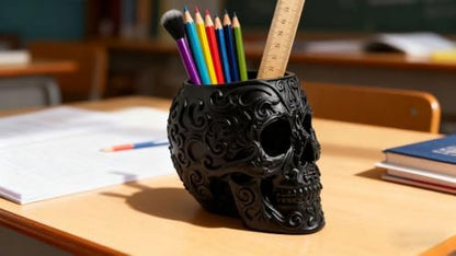 CUZOKOLA Goth Accessories Black Skull Decor for Pen Holder with Strong