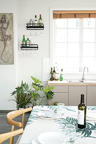 Mkono Wall Mounted Wine Rack, Wine Glass Holder with Wood Shelf