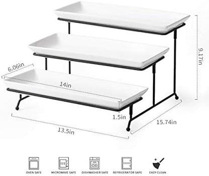 YHOSSEUN 3 Tier Serving Stand Tiered Tray Stand with 3 Porcelain