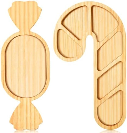 AWIZOM 2 Pcs Christmas Wooden Serving Platters Peppermint Candy and