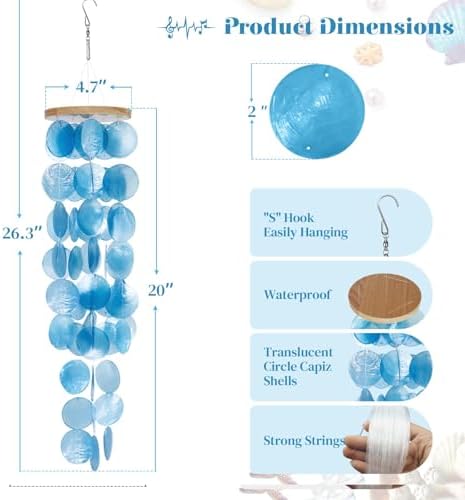 28" Blue Capiz Shell Wind Chime