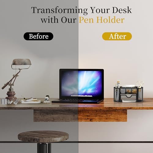Mesh Desk Organizer with Drawer, 9-Compartment Pen Holder for Desk