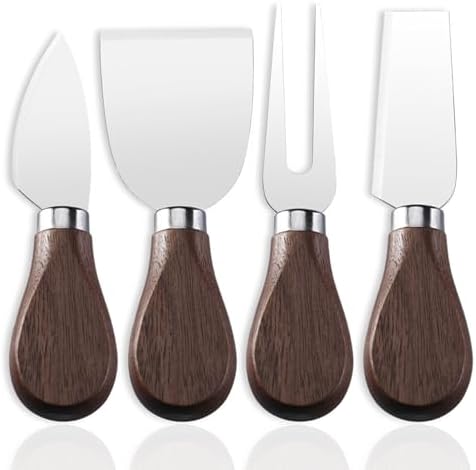 Linwnil 4-Piece Set of Stainless Steel Cheese Knives with Wood Hand
