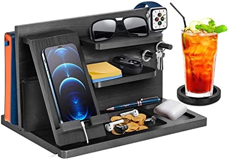 Gifts for Men Bedside Organiser Wood Phone Docking Station Dad