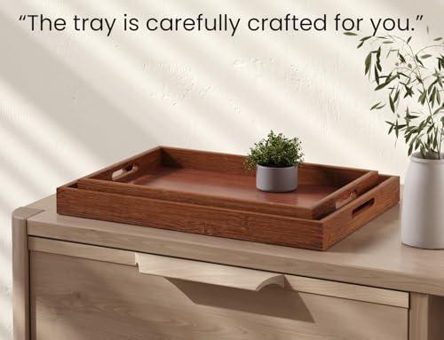 Fibogollo Bamboo Set of 2 Serving Tray with Handles,Decorative Trays
