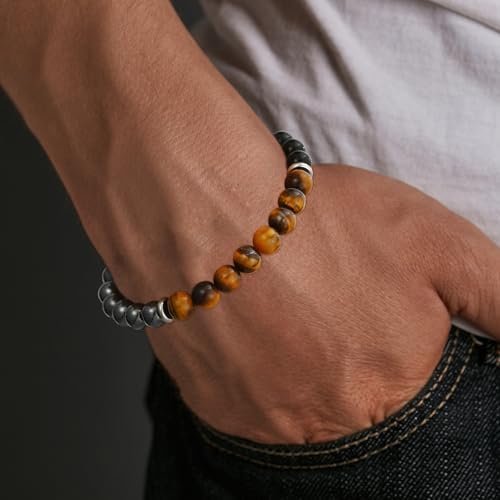 Gnamy Healing Crystal Bracelet Gifts for Men, Triple Protection