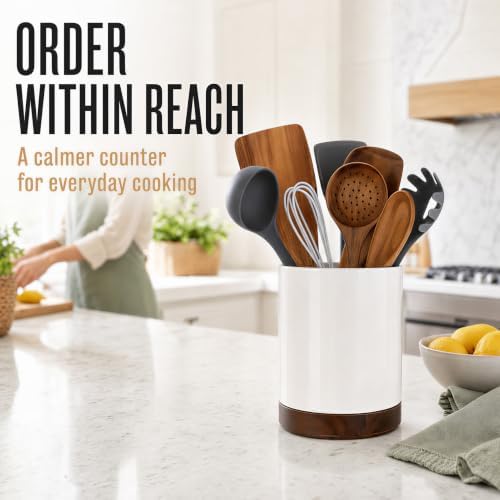 Ceramic Rotating Kitchen Utensil Holder for Countertop, 7.2'' White