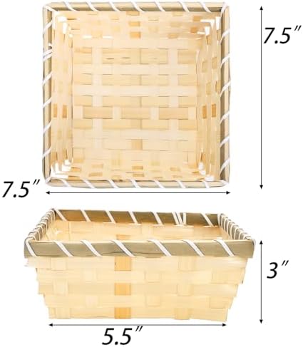 TOPZEA 10 Pack Natural Bamboo Gift Baskets, 7.5" Square Woven Fruit
