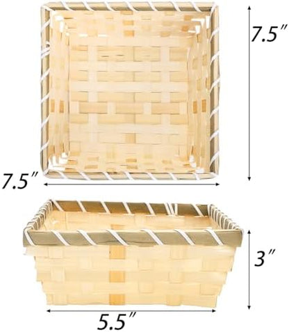 TOPZEA 10 Pack Natural Bamboo Gift Baskets, 7.5" Square Woven Fruit