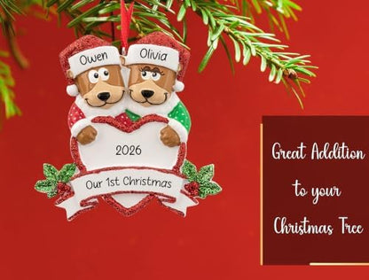 Personalized Brown Bear Couple Christmas Ornament 2026 | Bear Family