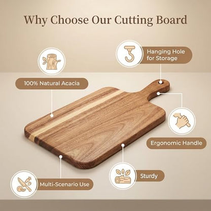ZeQi Acacia Wood Cutting Board with Handle 13.7''X7'', Charcuterie