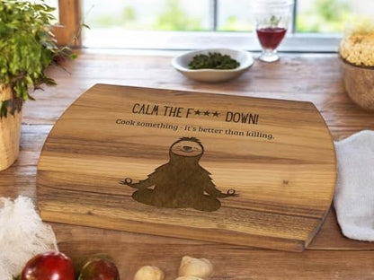 Personalized Wooden Cutting Board with Funny Sloth Engraving – Custom