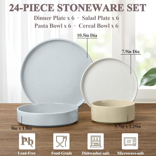 Herogo Dinnerware Dishes Sets with Salad Bowls, 24 Piece Plates and