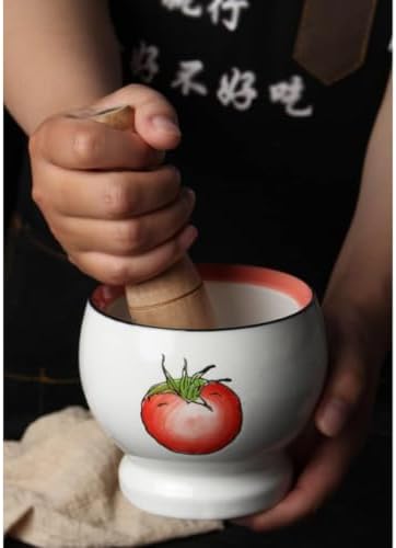 Porcelain Mortar and Pestle Set Hand-Painted Tomato Design Ceramic